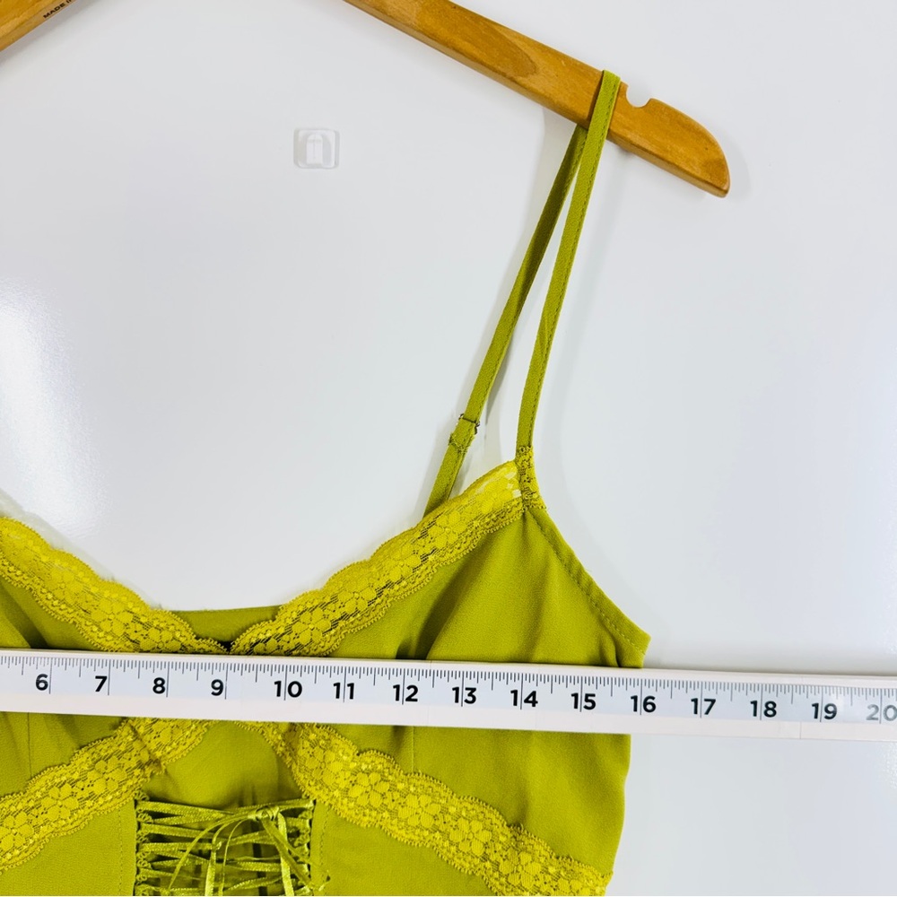 Forever 21 Y2K Green Lace Trim Babydoll Camisole Top Small Asymmetrical Fairy - Picture 6 of 8